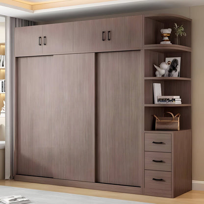 エコ板材　引き戸　物干し竿　上置き収納　多目的　大容量　分類収納　ワードローブ　壁面収納　クローゼット　木目調　落ち着き　実用　YG-C030　chickagu