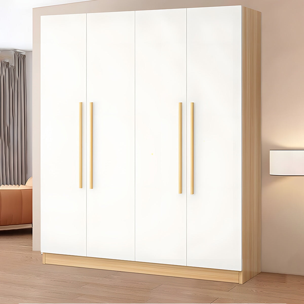 クローゼット　壁面収納　洋服収納　ワードローブ　多目的　大容量　分類収納　エコ板材　物干し竿　天然木　厚み　幕板　簡素　穏やか　実用　YG-C032 chickagu