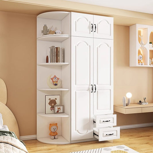 サイド収納棚 上置き収納 引き出し 物干し竿 大容量 分類収納 蝶番 スライドレール エコ板材 クローゼット 壁面収納 ワードローブ すっきり 簡素 実用 ホワイト YG-C044 chickagu