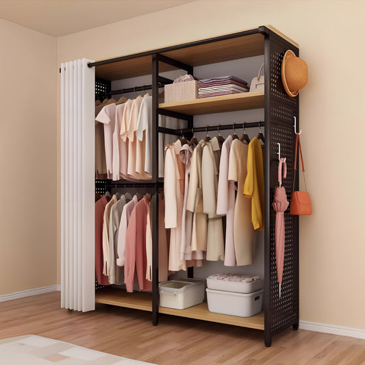 炭素鋼 エコ板材 大容量 カーテン付き 有孔ボード クローゼット ハンガーラック ハンガーパイプ モダン シンプル 機能的 YG-C083