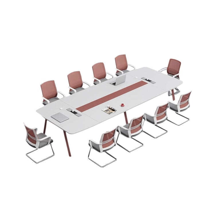会議テーブル　天板固定テーブル　ワーキングデスク　ミーティング用テーブル　会社用　事務所用　配線ボックス付き　舟形　おしゃれ　ロゴ入れ可能　角丸　ホワイト chickagu