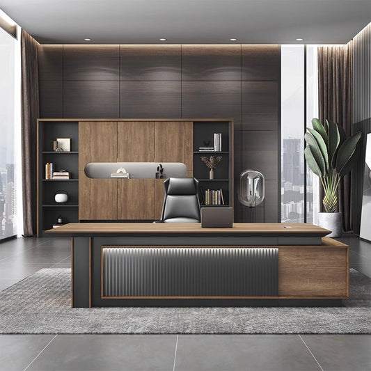 デスク エグゼクティブ ワークデスク 役員用 エコ板材 優れた収納力 美しい木目調 重厚感 頑丈 Ⅼ字 幕板 ダイヤル錠 厚い天板 高級感 ウォールナット カスタマイズ可能 LBZ-C036 chickagu