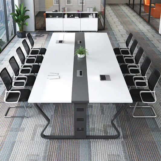 広々 洗練 配線ボークス ホワイト メラミン化粧板 スチール 会議テーブル ミーティングテーブル オフィスデスク 会議室 業務用 カスタマイズ可能 HYZ-C061