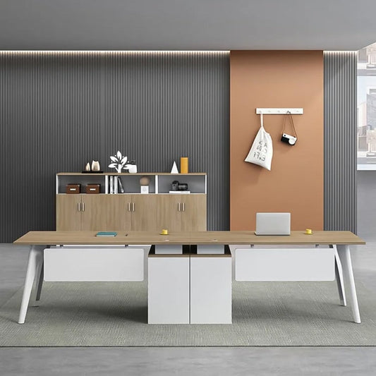 オフィスデスク ワークデスク パソコンデスク 事務机 幕板付き 鋼製脚 サイドキャビネット ロック付き ㍶収納 ナチュラル カスタマイズ可能 BGZ-C001 CHICKAGU