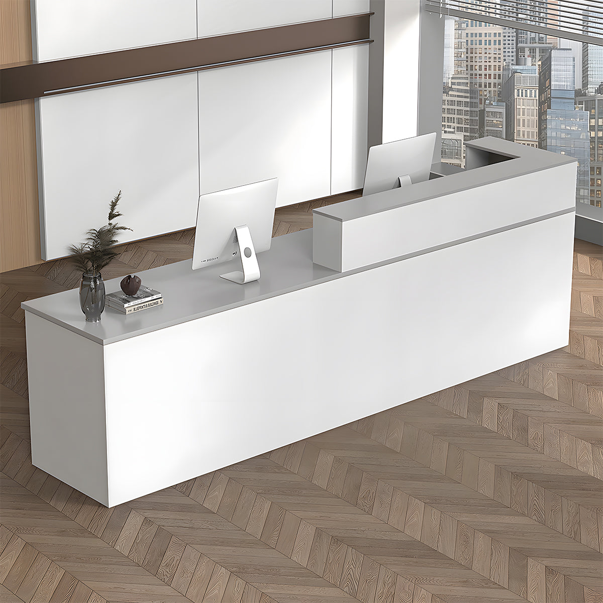 受付カウンター　店舗用受付カウンター　オフィス受付　カウンター　受付　鍵付き引き出し　キーボードトレイ　エコ素材　モダン　ホワイ　JDT-2216