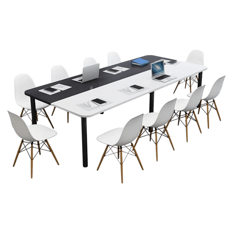会議テーブル　長方形テーブル　商談テーブル　打ち合わせ　バイカラーデザイン　仕上げ　スチールフレーム　メラミン化粧板　おしゃれ　ブラック　ホワイト　カスタマイズ可能　HYZ-C005    CHICKAGU