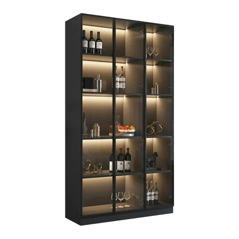 キッチン収納　リビング収納　木製棚　収納棚　ワインラック　ワイン棚　ワイン収納 　LEDライト　オシャレ　ブラック chickagu