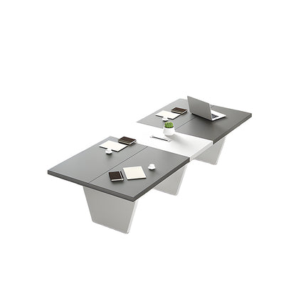 会議用テーブル　テーブル　会議用　シンプル　機能的　安定感　台形脚　配線ボックス　グレー　ホワイト　MBS-HYZ-3002