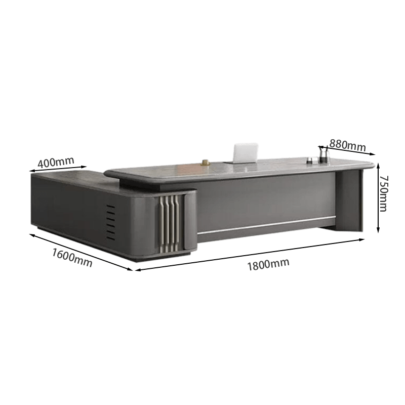エグゼクティブデスク　プレジデントデスク　オフィスデスク　L型デスク　配線ボークス　焼付塗装　幕板付き　大容量収納　グレー　カスタマイズ可能　LBZ-C102　CHICKAGU