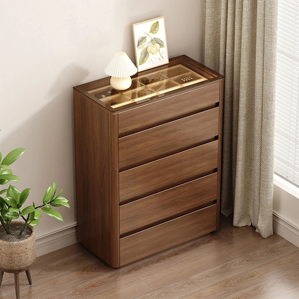 収納キャビネット　収納ロッカー　ストレージキャビネット　収納棚　隠しハンドル付き　R加工　エコ素材　ワイド天板　ウォールナット　実用的　CWG-C094