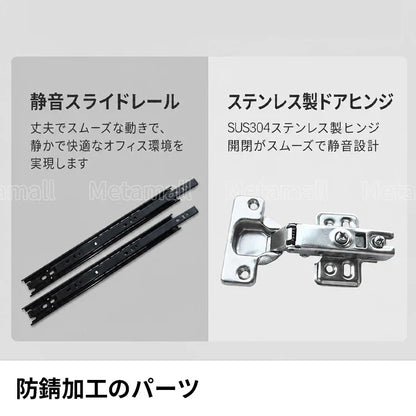 オフィスデスク　ワークデスク　パソコンデスク　事務机　サイドキャビネット付き　防錆加工　散熱孔付き　通気孔　シンプル　ホワイト　グレー　カスタマイズ可能　BGZ-M081