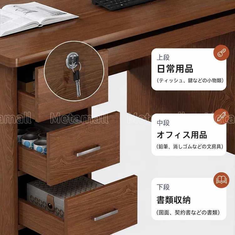オフィスデスク　ワークデスク　事務デスク　デスク　サイドキャビネット付き　仕分け収納の引き出し　高耐荷重構造　高品質板材　木目調　機能的　カスタマイズ可能　BGZ-M102