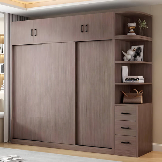 エコ板材 引き戸 物干し竿 上置き収納 多目的 大容量 分類収納 ワードローブ 壁面収納 クローゼット 木目調 落ち着き 実用 YG-C030 chickagu