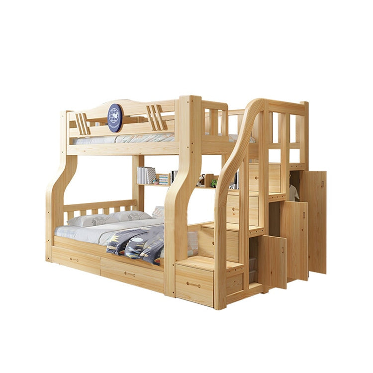 二段ベッド　二段　ベッド　子供用　収納　引き出し　収納棚　木目調　天然木　ベッドガード　はしご　階段　手すり付き　角丸加工　機能的　使い勝手　 ナチュラル　カスタマイズ可能　SCC-C014