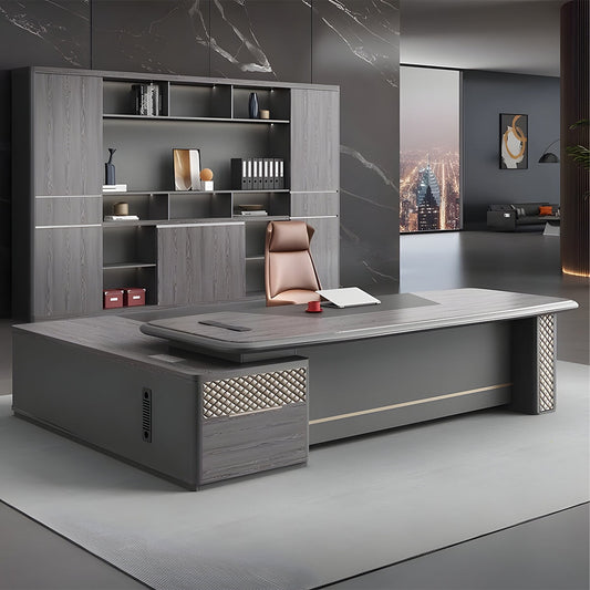 デスク エグゼクティブ 役員デスク 作業用 役員室 エコ板材 分厚い 二重天板 角丸加工 通気孔 幕板 埋め込み型コンセント サイドキャビネット 機能的 落ち着き カスタマイズ可能 LBZ-C165 chickagu