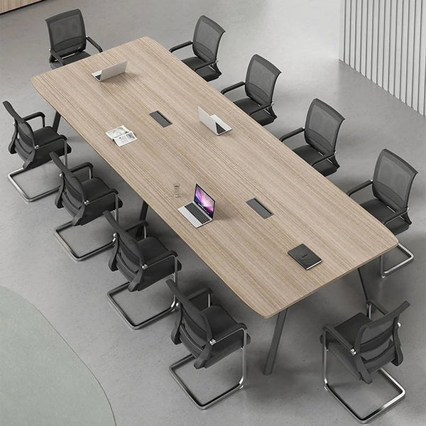 会議テーブル　ミーティングテーブル　長方形テーブル　大型オフィステーブル　木目調　配線ボックス付き　角丸　シンプル　ナチュラル　カスタマイズ可能　 HYZ-C017