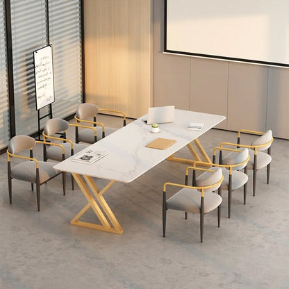 会議テーブル　ワーキングデスク　ミーティングテーブル　長机　マーブル模様　炭素鋼製フレーム　広々スペース　高級感　ホワイト　カスタマイズ可能　CHICKAGU