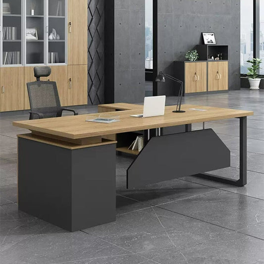 オフィスデスク ワークデスク 役員デスク パソコンデスク 幕板付き サイドキャビネット 焼付塗装 オープン収納 ナチュラル カスタマイズ可能 LBZ-C003 CHICKAGU