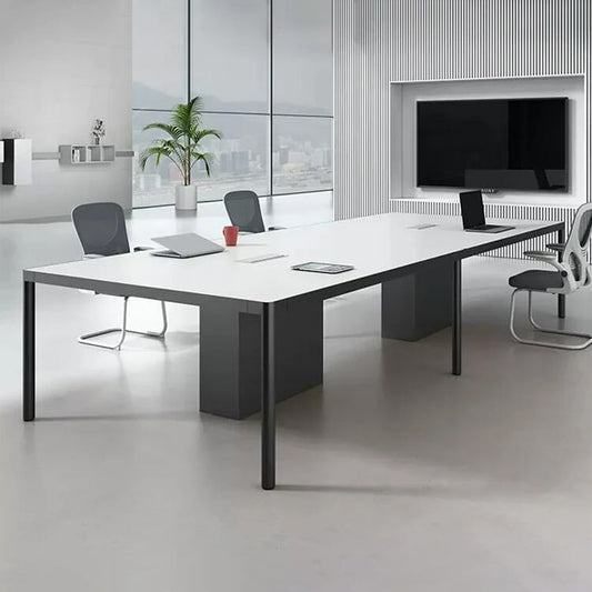 会議テーブル　ミーティングテーブル　長方形テーブル　多人数対応　テーブルセット　配線ボックス付き　合金製フレーム　モダン　ホワイト　カスタマイズ可能　CHICKAGU