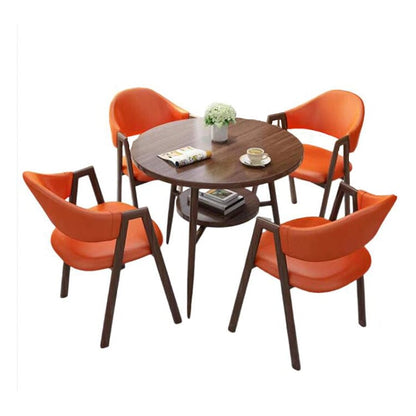 応接セット 応接テーブル 丸テーブル ダイニングテーブル リビング 喫茶店 応接 チェア セット シンプル 北欧 JDZH-016 応接・ソファ・ベンチ 甄行 60x60x75cm テーブル：ウォールナット+チェア：オレンジ （レザー） 