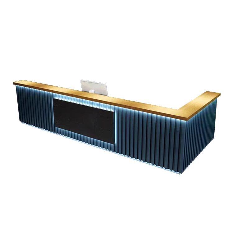 受付カウンター　バーカウンター　受付台　カウンターテーブル　L型　ＬＥＤライト付き　大容量収納　鍵付き引き出し　おしゃれ　ブルー　カスタマイズ可能　 JDT-C029