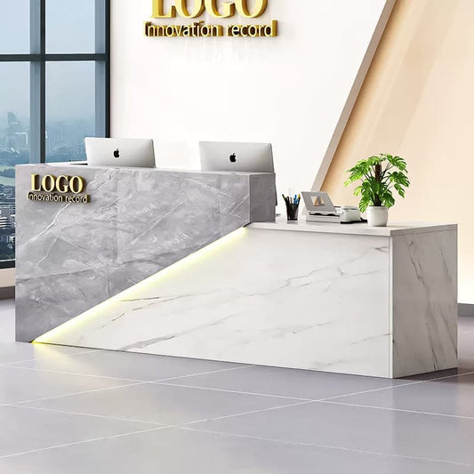 受付台 受付カウンター ハイカウンター マーブル模様 エコ素材 鍵付き引き出し 配線孔付き バイカラー  シック カスタマイズ可能 JDT-A407  chickagu