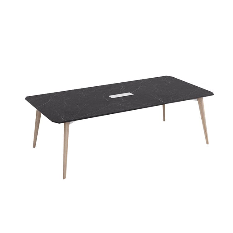 会議テーブル　オフィスデスク　大型オフィステーブル　長机　マーブル模様　天然木の脚　配線孔付き　ブラック　シンプル　カスタマイズ可能　HYZ-C050