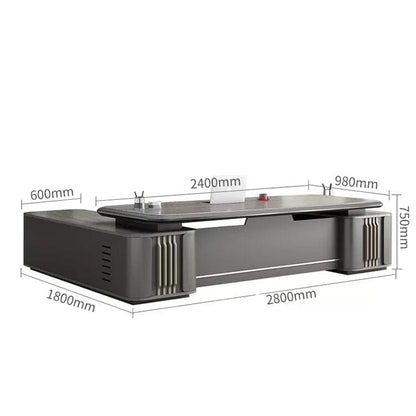 エグゼクティブデスク　プレジデントデスク　オフィスデスク　L型デスク　配線ボークス　焼付塗装　幕板付き　大容量収納　グレー　カスタマイズ可能　LBZ-C102　CHICKAGU