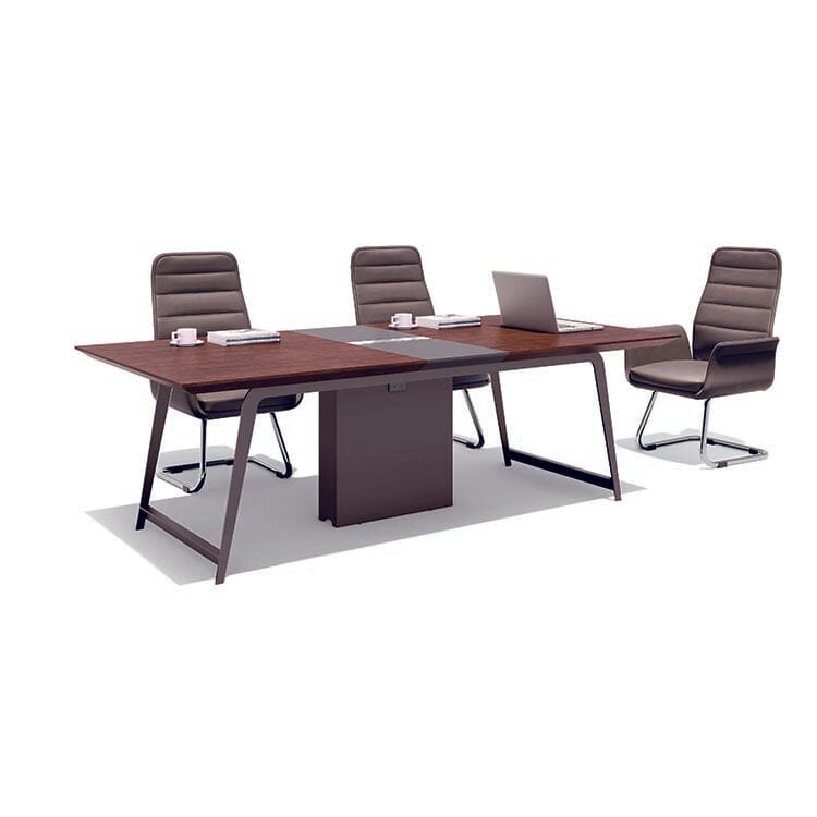 会議テーブル　長方形テーブル　ミーティングテーブル　会議室　木目調　配線孔付き　ロの字脚　スチールフレーム　ウォールナット　グレー　シンプル　カスタマイズ可能　CHICKAGU
